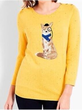Talbots Yellow Fox Applique Women's Sweater sz. S petite
